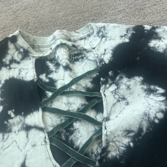 Affliction Women’s Black & White Tie-Dye Crisscross Tee | Size S - Picture 5 of 6
